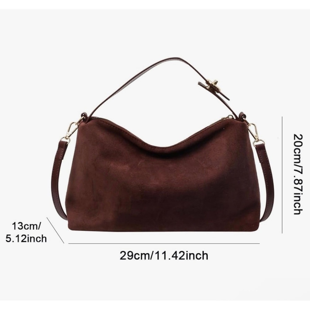 8 Other Reasons Bag Suede Brown Shoulder Bag Hobo Crossbody Gold Hardware - Picture 3 of 16